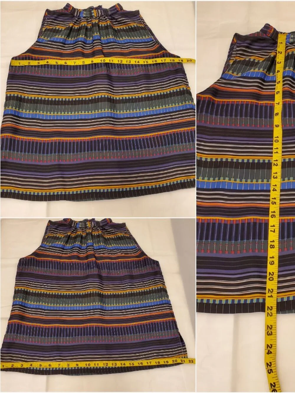 LOFT Festival Striped Multi-Color Tie Back High Neck Sleeveless Top Blouse - SP - Picture 12 of 12